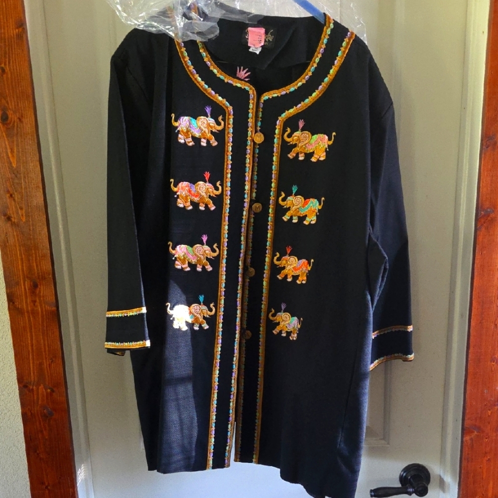Bob Mackie Black Elephant Embroidered Jacket